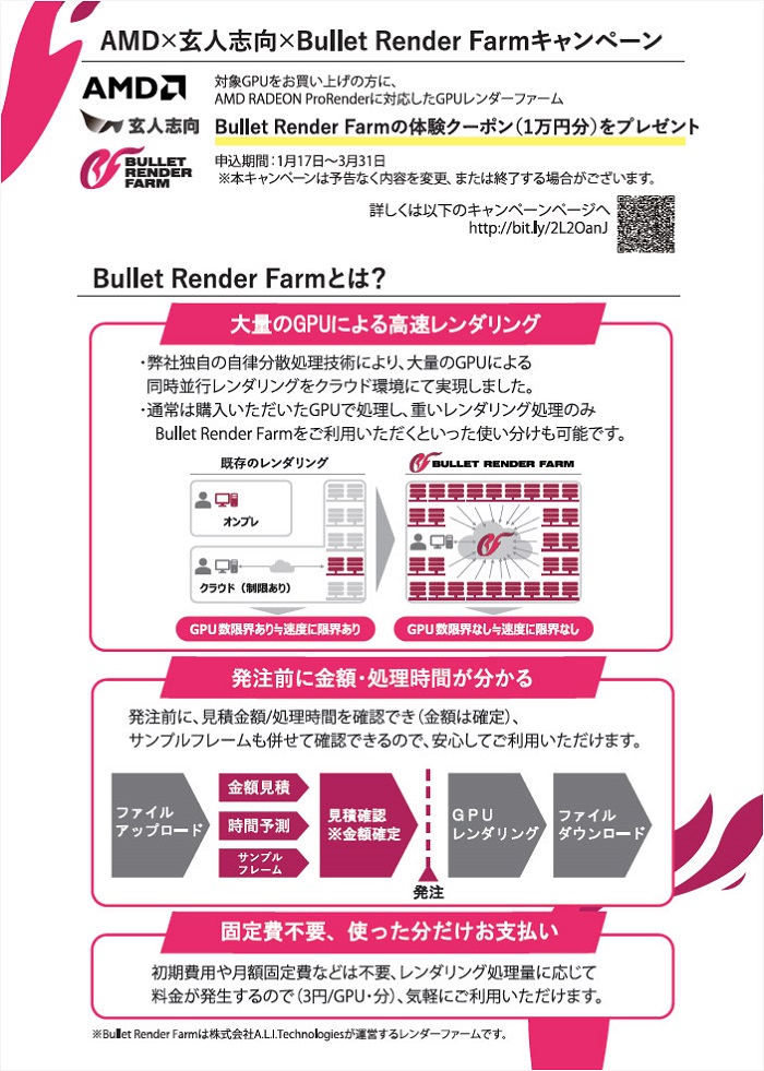 「玄人志向・Bullet Render Farm」クラウドレンダリング体験キャンペーン