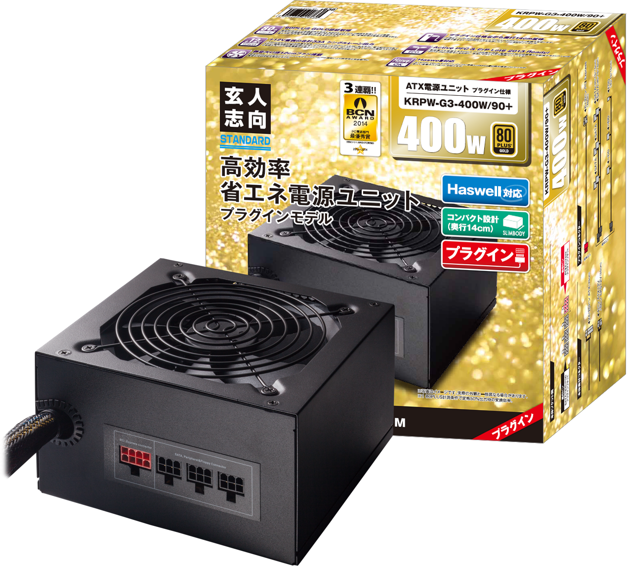 KRPW-G3-400W/90+ | 80PLUS GOLD取得 ATX電源 400W | 玄人志向