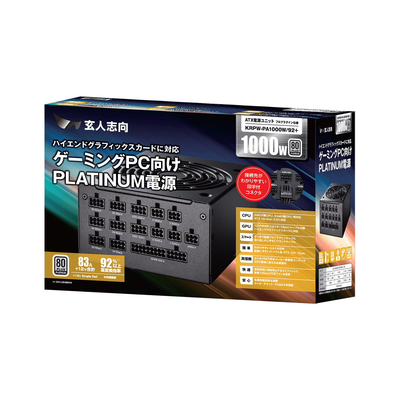 玄人志向　KRPW-PA1000W/92＋　PC 電源ユニット　1000w